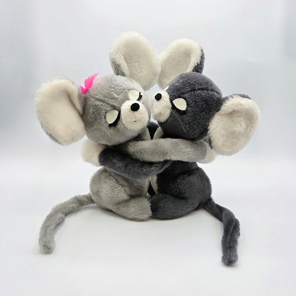 Vintage Dakin Plush Hugging Mice Mouse Boy Girl Stuffed Plush 1976 11"